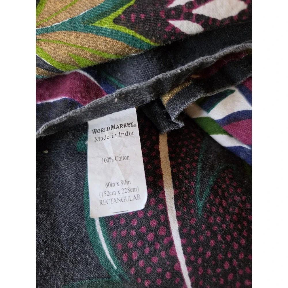 World Market 60x90 Medallion Tablecloth Purple Green Cotton Boho Baroque
